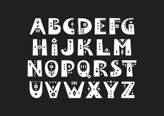 Vector display alphabet. Set of capital patterned letters in African style.