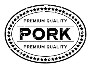 Grunge black premium quality pork oval rubber seal stamp on white background