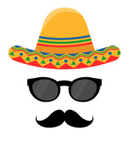 Mexican hat with black glasses and mustaches