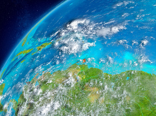 Fototapeta na wymiar Space view of Caribbean in red