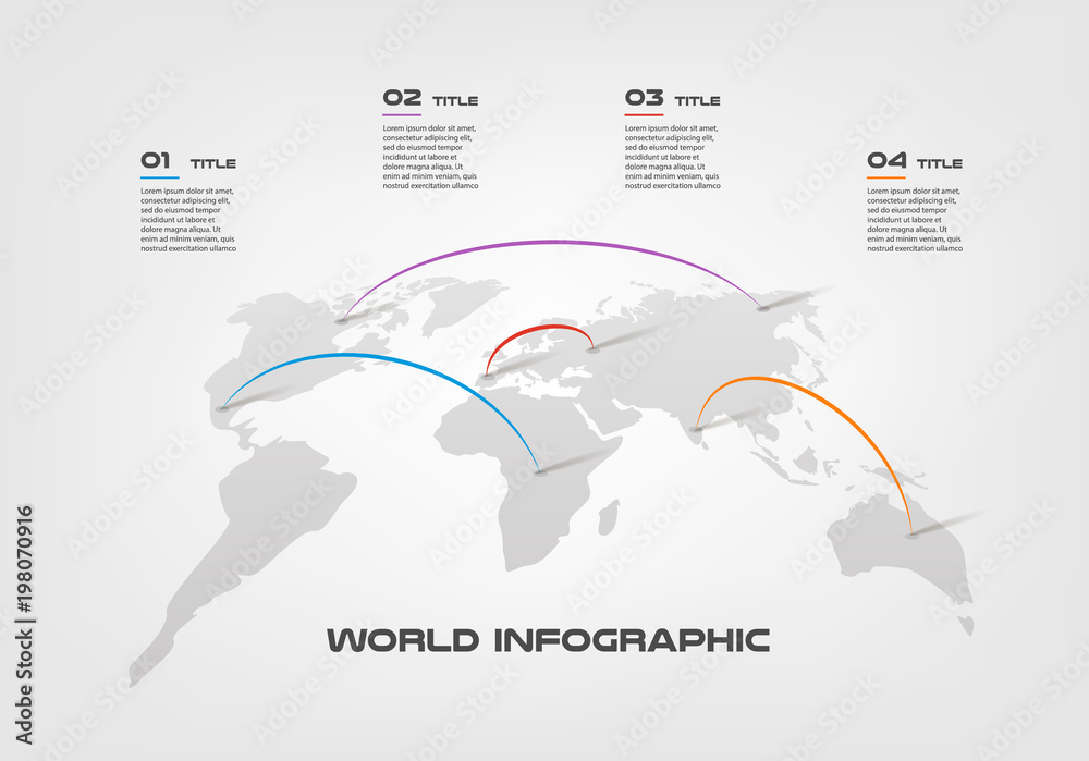 Fototapete world map transfer color infographics step by step in a series of circle. element of chart, graph, d