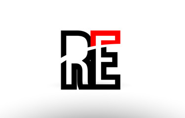 black white alphabet letter re r e logo icon design