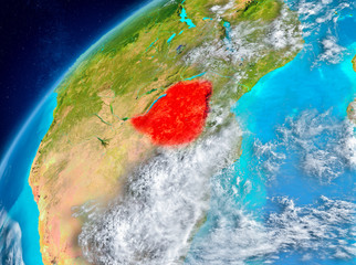 Space view of Zimbabwe in red