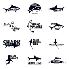 Set Emblems or logos with Shark. Vector illustration - 198071953