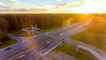 Fototapeta premium Bridge, viaduct, motorway view from above..