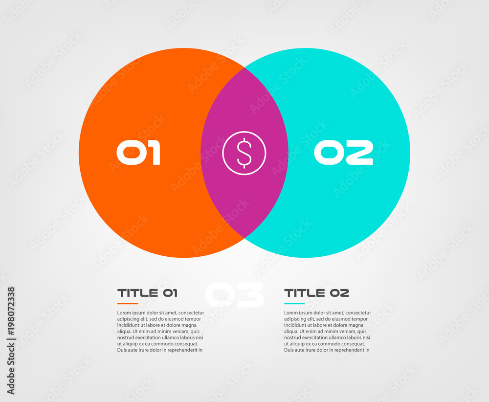 Leinwandbilder venn diagram infographics for two circle design vector and marketing can be used for workflow layout