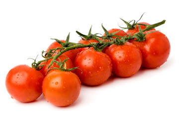 Branch of ripe cherry tomatoes close up