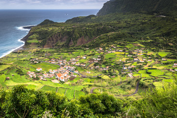 Azores coastline landscape in Faja Grande, Flores island. Portugal.