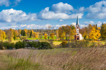 An old church in the countryside. Autumn time.