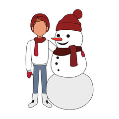 Boy and snowman cartoon vector illustration graphic design
