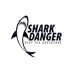 Shark Danger. Emblem or logo with Shark. Vector illustration