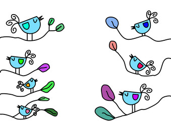 colorful birds vectors stand on branches of trees