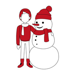 Boy and snowman cartoon vector illustration graphic design