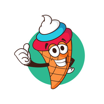 Ice cream cone cartoon character with cream color of Russian flag isolated on white background. Mascot vector illustration. Perfect to use in logo design, branding, and other creative projects