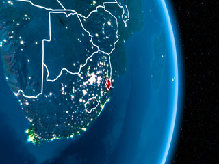 Swaziland in red at night