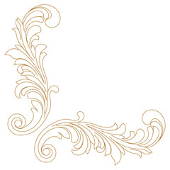Golden vintage baroque ornament, corner. Retro pattern antique style acanthus. Decorative design element filigree calligraphy vector. - stock vector