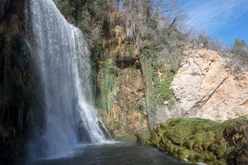 Waterfall in the stone monastery in Aragon
