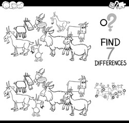 differences game with farm goats coloring book