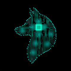 Dog in the form of an electronic circuit. Vector dog. Abstract technology.
