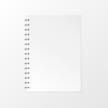 Blank realistic vector notebook. Flat isolated vector illustration spiral notepad on a white background.