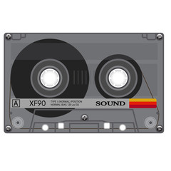 Old school compact cassette tape, eightees design.