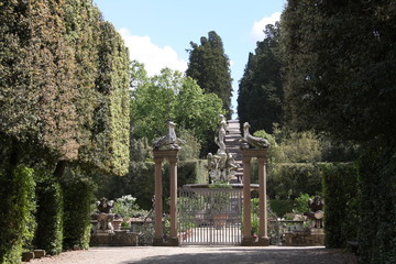 fountain Ocean by Giambologna (sculpture of Neptune surrounded by water deities) in Boboli Gardens, Florence, Italy