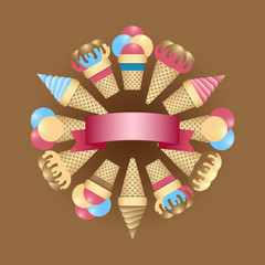 Ice cream cones and ribbon banner