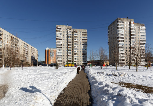 Residential neighborhood in winter. Town of Balashikha, Moscow region, Russia.