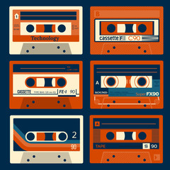 Fototapeta premium Vintage cassettes set, audio records on tape.