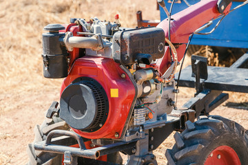 Close up of engine system of valves in agricultural machinery