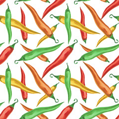 Watercolor illustrated pattern set of paprika jalapeno and chili pepper