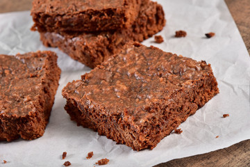 Chocolate brownie on wax papper
