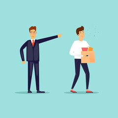 Chief fired an employee. Flat design vector illustration.