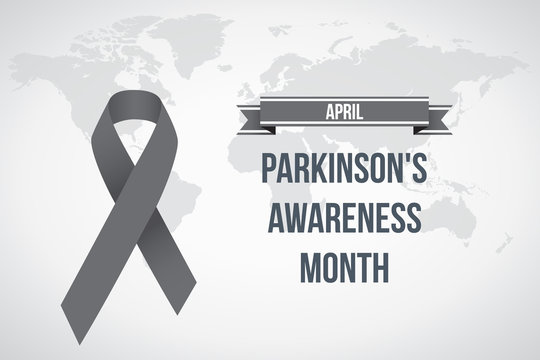 World Parkinson's awareness month. Vector illustration. Gray awareness ribbon poster on background. Symbol of the brain disorders. 
