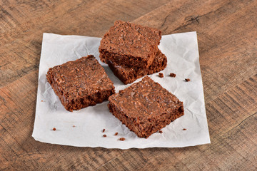 Chocolate brownie on wax papper