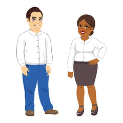 Illustration of overweight African American Woman and Caucasian man standing