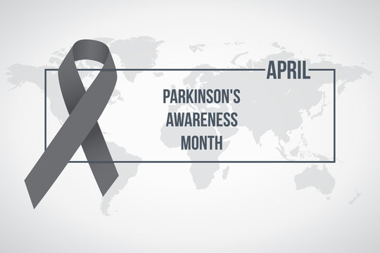World Parkinson's awareness month. Vector illustration. Gray awareness ribbon poster on background. Symbol of the brain disorders. 
