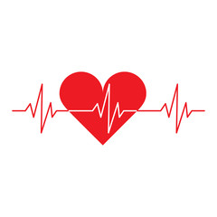 Red heart with heartbeat symbol on it, isolated vector icon.