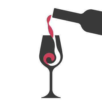 recommend clip art: Filling a glass of red wine, wine glass and wine bottle vector silhouettes.
