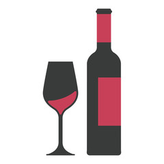 Wine glass and bottle, isolated.