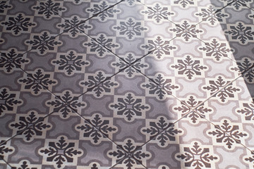 Vintage Floor Tile in Gray and White.