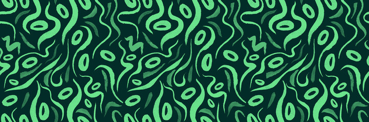 Green alga seamless pattern with natural watercolor illustrations of seaweed on the paper. Amazing for textile, wallpapers, greetings card, web, backgrounds, labels.
