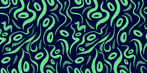 Green alga seamless pattern with natural watercolor illustrations of seaweed on the paper. Amazing for textile, wallpapers, greetings card, web, backgrounds, labels.