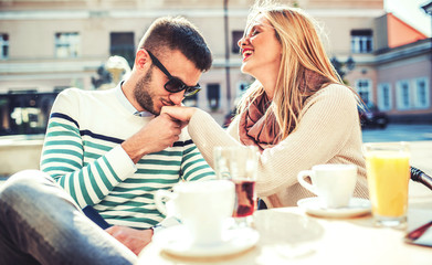 Romantic couple in the cafe. Dating, love, relationships