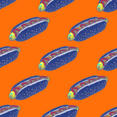 Hot dog seamless pattern. Cartoon style pattern design.