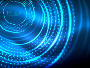 Magic neon circle shape abstract background, shiny light effect template for web banner, business or technology presentation background or elements, vector illustration