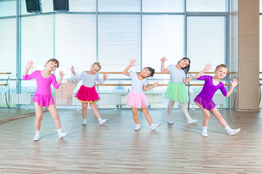 Children dancing in choreography class. happy children dancing on in hall, healthy life, kid's togethern dance kid class