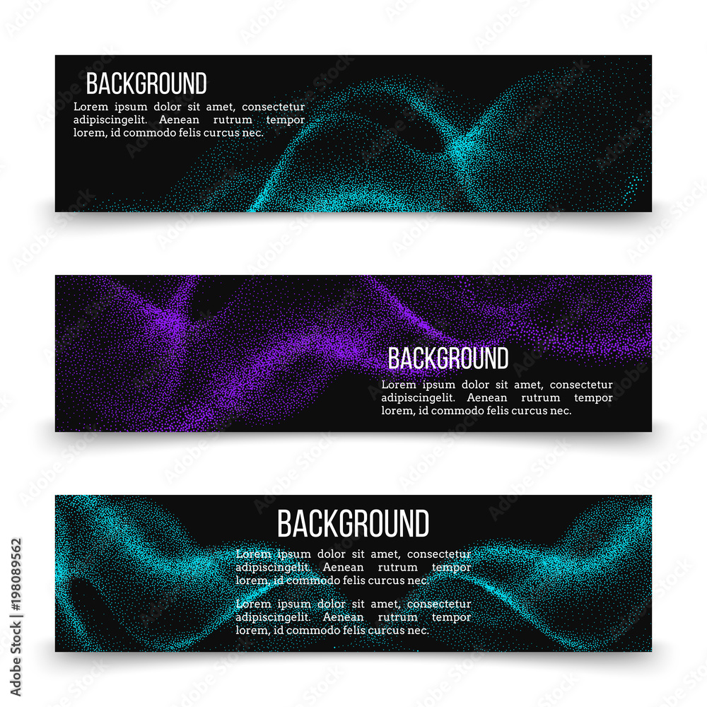Wall mural horizontal banner templates with digital flow wave with particles in motion