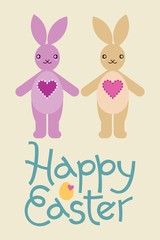 Happy Easter Bunny. Rabbit character Vector illustration for Easter greeting card, invitation with cute toy rabbits.