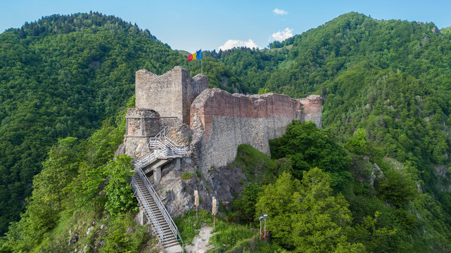 ruined Poenari fortress on Mount Cetatea in Romania